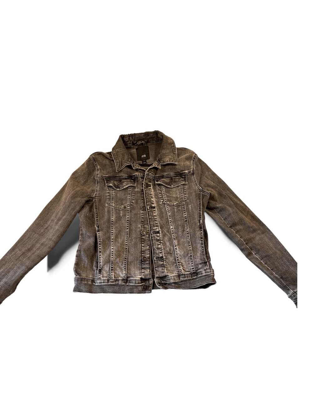 River Island Gray Acid Wash Distressed Denim Jacket Size M